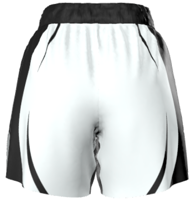Back view of black and white BJJ ranked shorts featuring wave pattern and Roll Gear branding – high-performance no-gi shorts built for black belt athletes and advanced Brazilian Jiu-Jitsu training