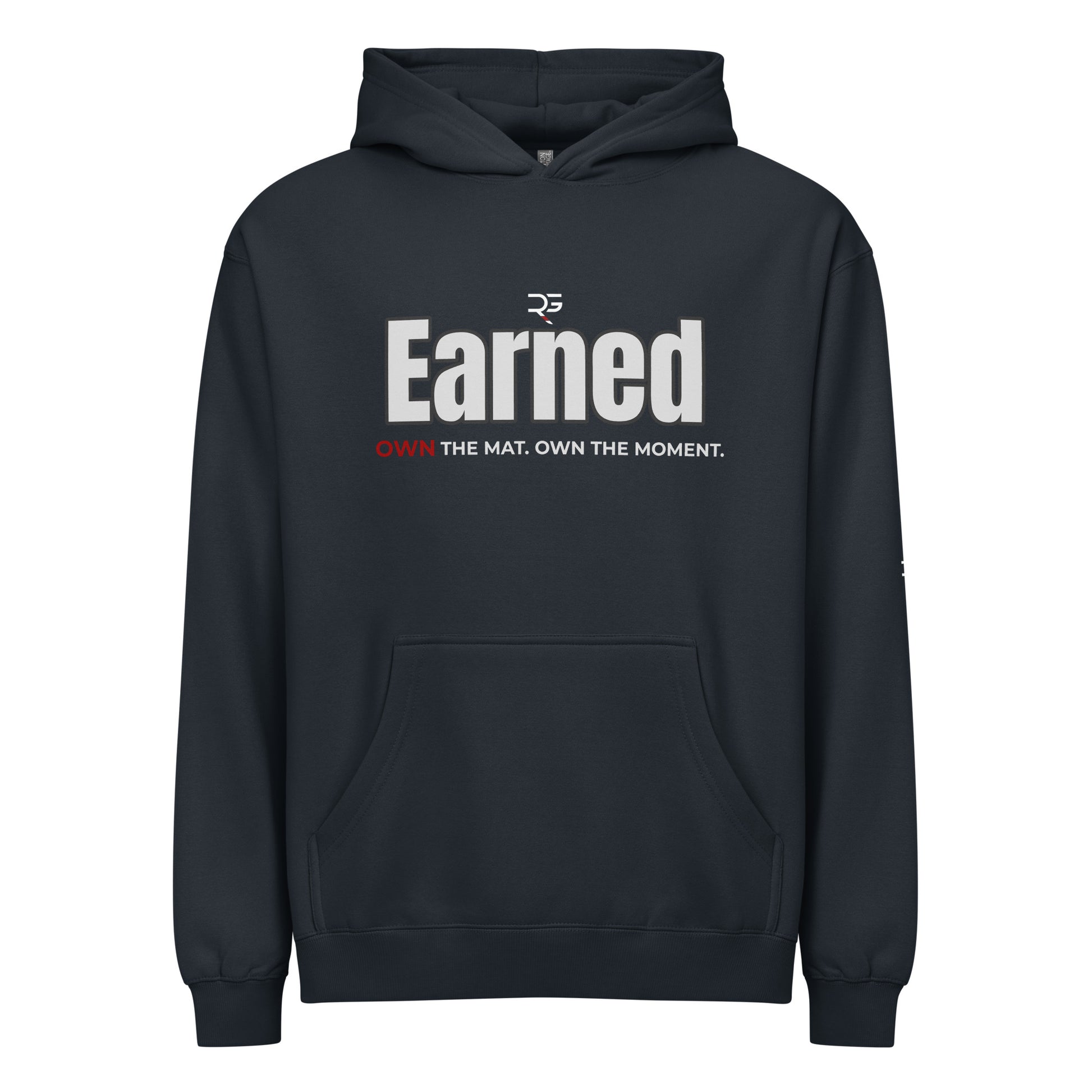 Black hoodie with 'Earned' text on a white background