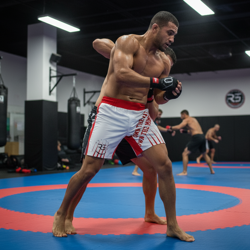 Roll Gear “Own the Mat” Fight Shorts – Red & White