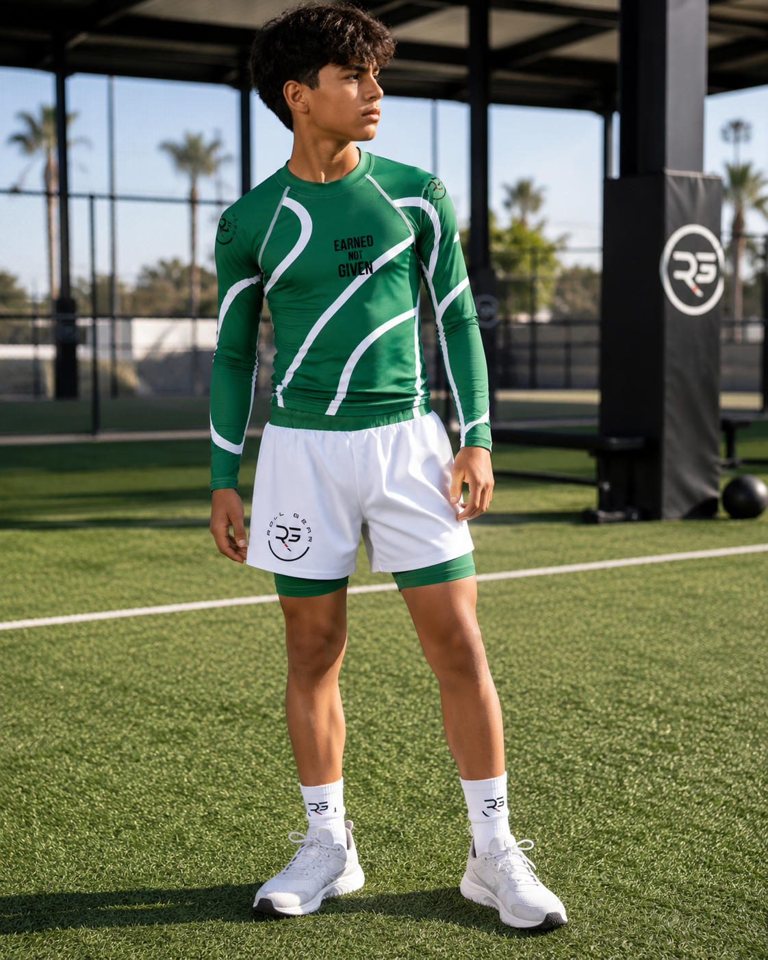 Youth Green Ranked Grappling Shorts | Kids BJJ & Wrestling | Roll Gear™