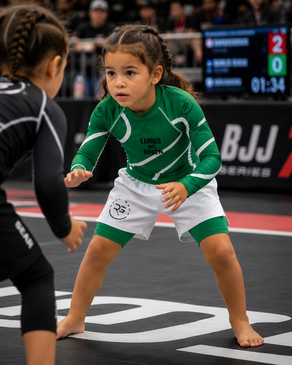 Rash Guard de manga larga para niños con diseño de remolino verde – Verde/Blanco | Roll Gear