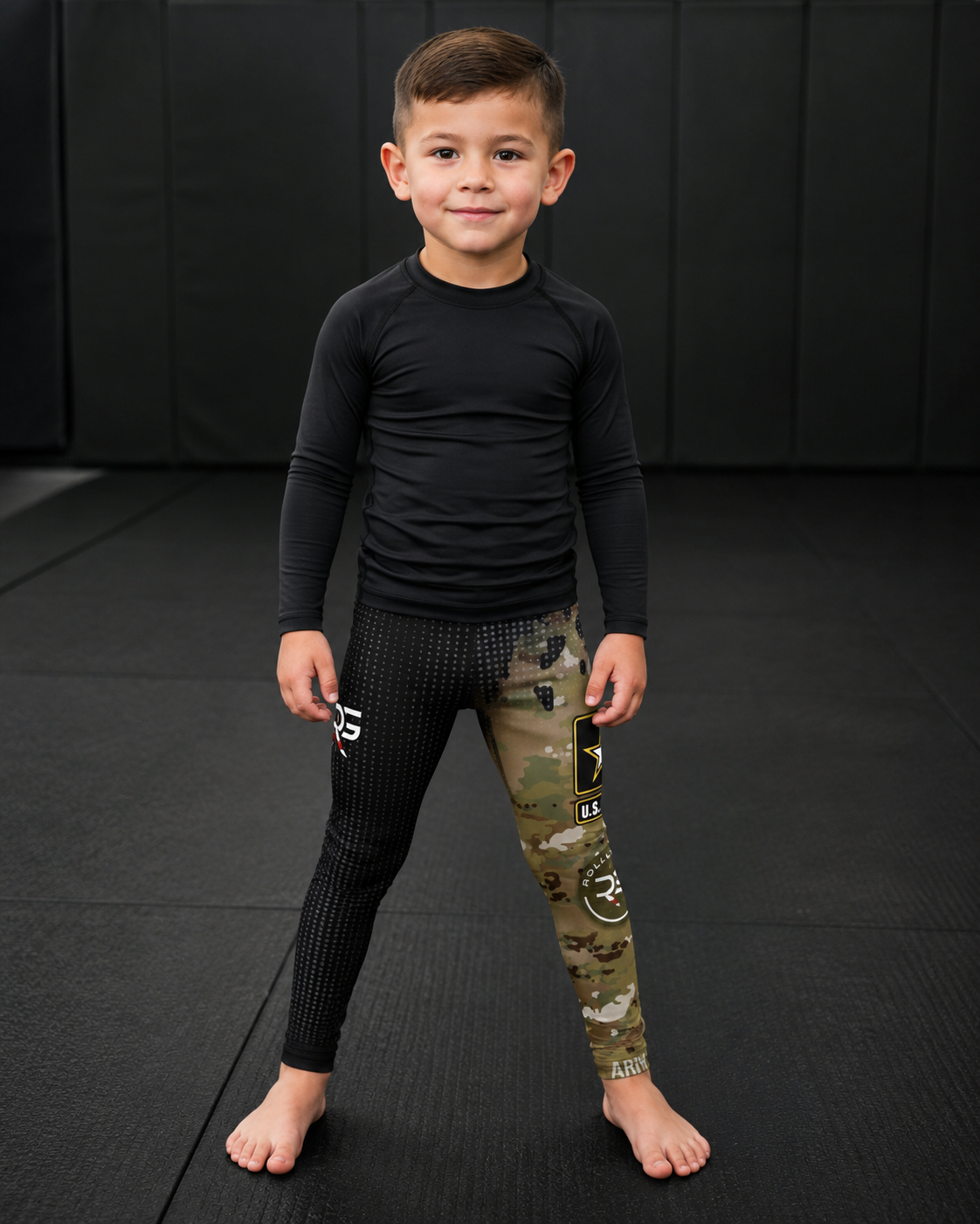 Kids Army Compression Spats – Black Camo