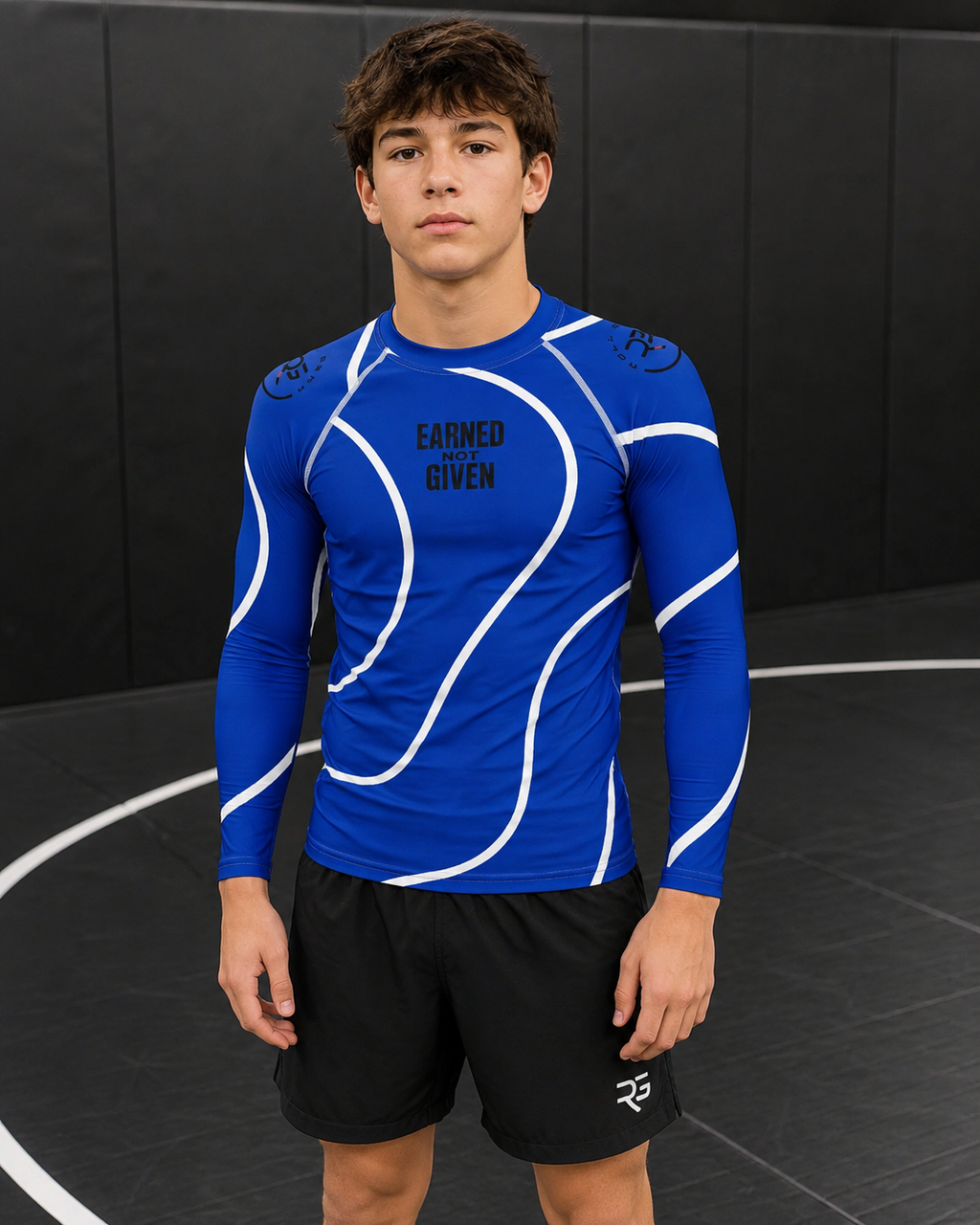 Blue Long Sleeve Rash Guard with White Lines – Performance & Protection | Roll Gear™