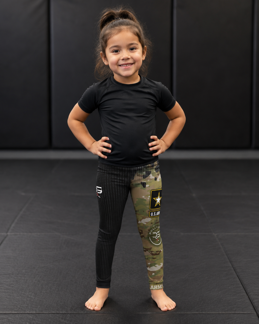 Kids Army Compression Spats – Black Camo