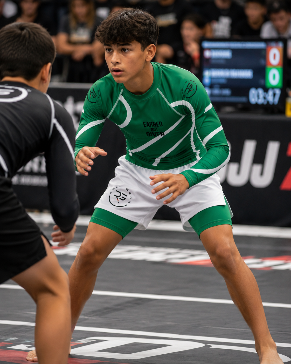 Youth Green Ranked Grappling Shorts | Kids BJJ & Wrestling | Roll Gear™
