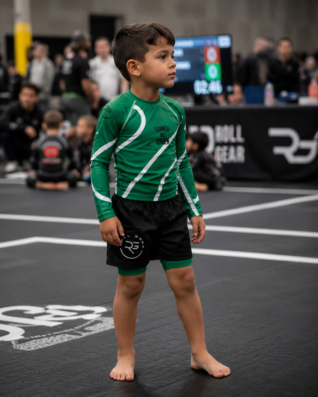 Rash Guard de manga larga para niños con diseño de remolino verde – Verde/Blanco | Roll Gear