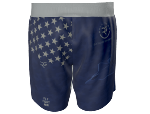 Blue shorts with white star pattern on a white background