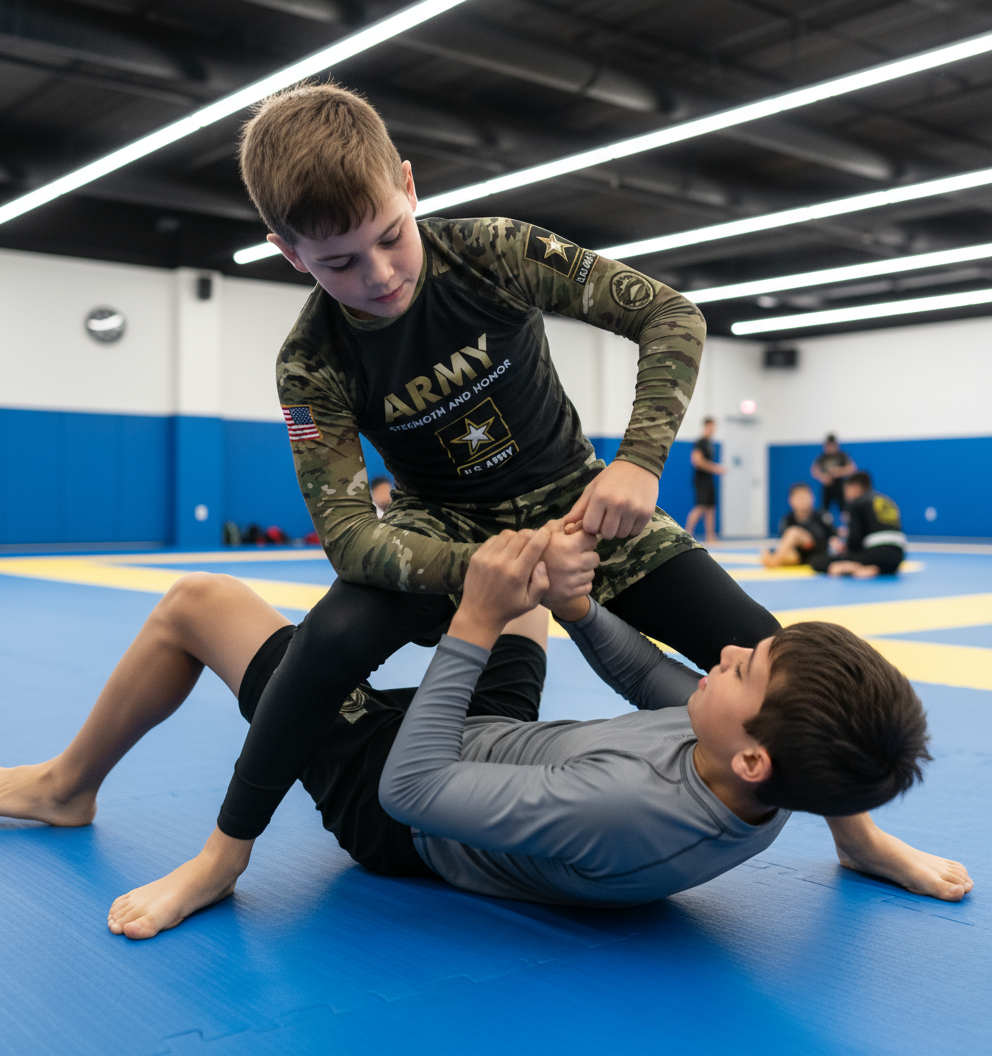 Army Youth Rash Guard Long Sleeve - BJJ MMA No-Gi Training Compression Shirt