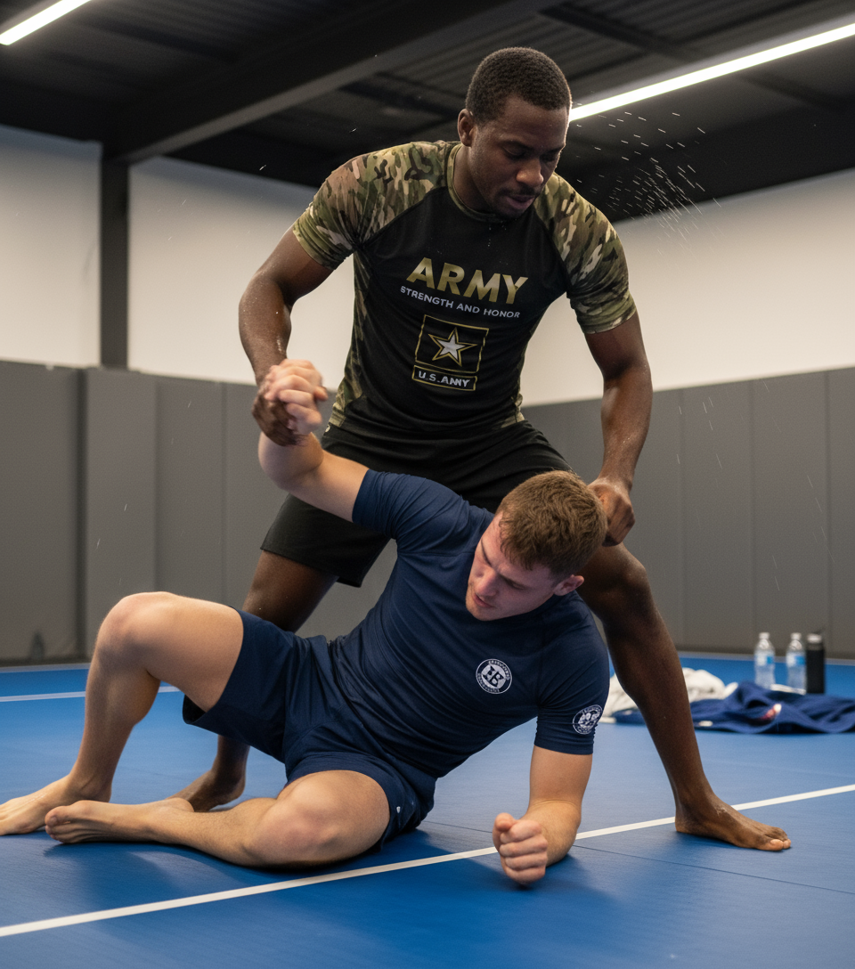 Army Strength and Honor Short Sleeve Rash Guard - Military Camo BJJ No-Gi Compression Shirt