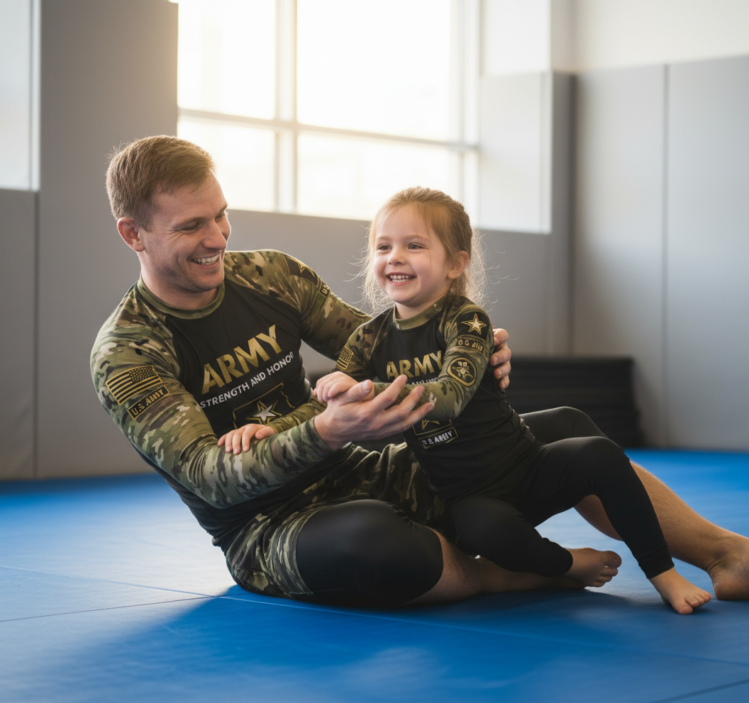 Army Kids Rash Guard Long Sleeve - BJJ MMA No-Gi Training Compression Shirt