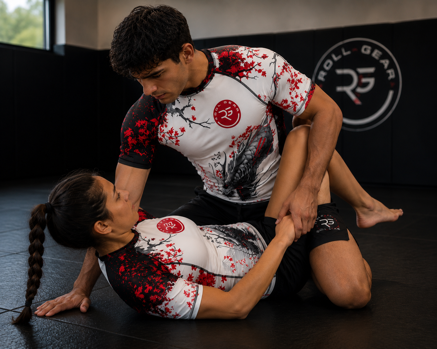 Roll Gear – Shadow Dragon Warrior Rash Guard – White & Crimson – Adult Short Sleeve