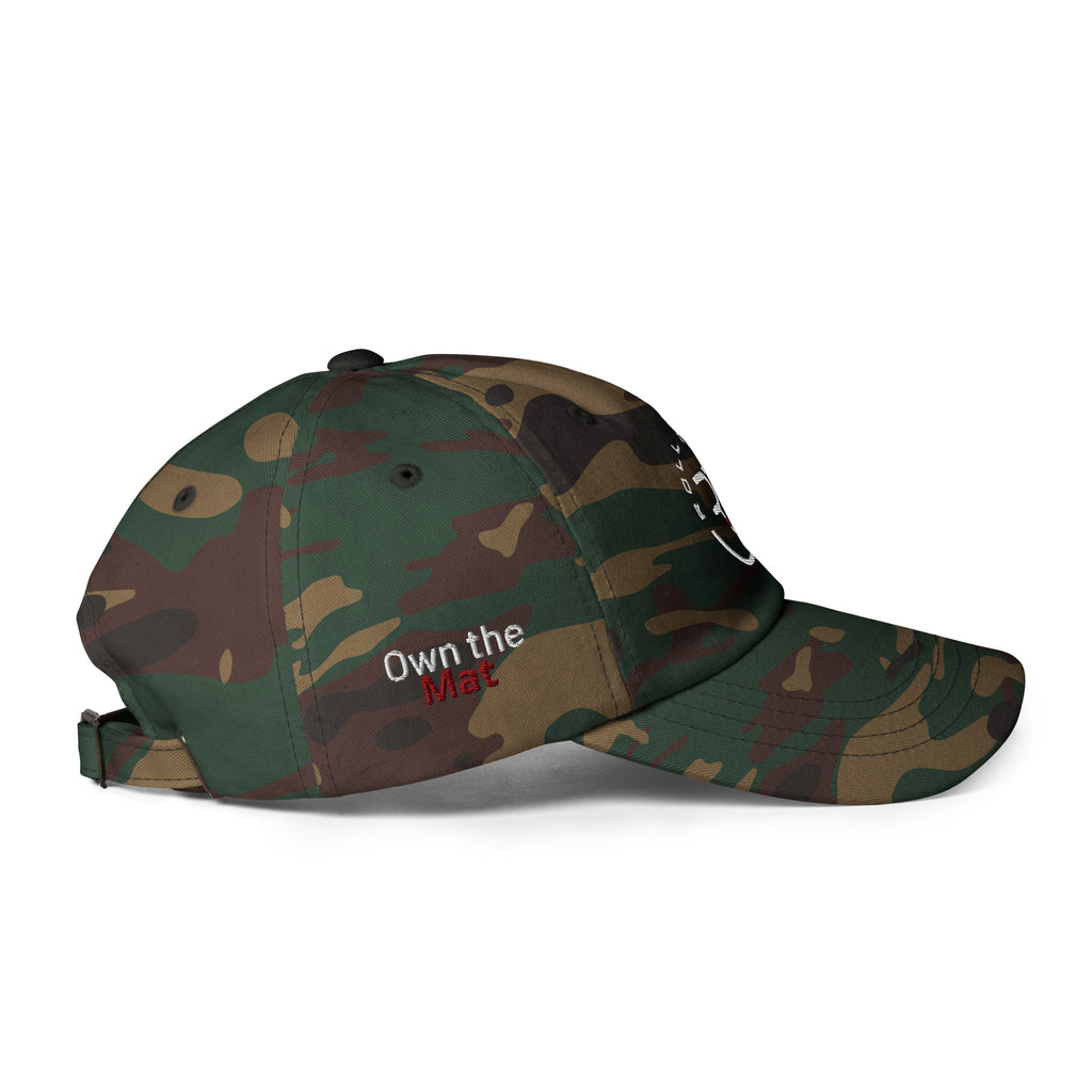  Roll Gear camo dad hat – side profile showing classic 6-panel fit