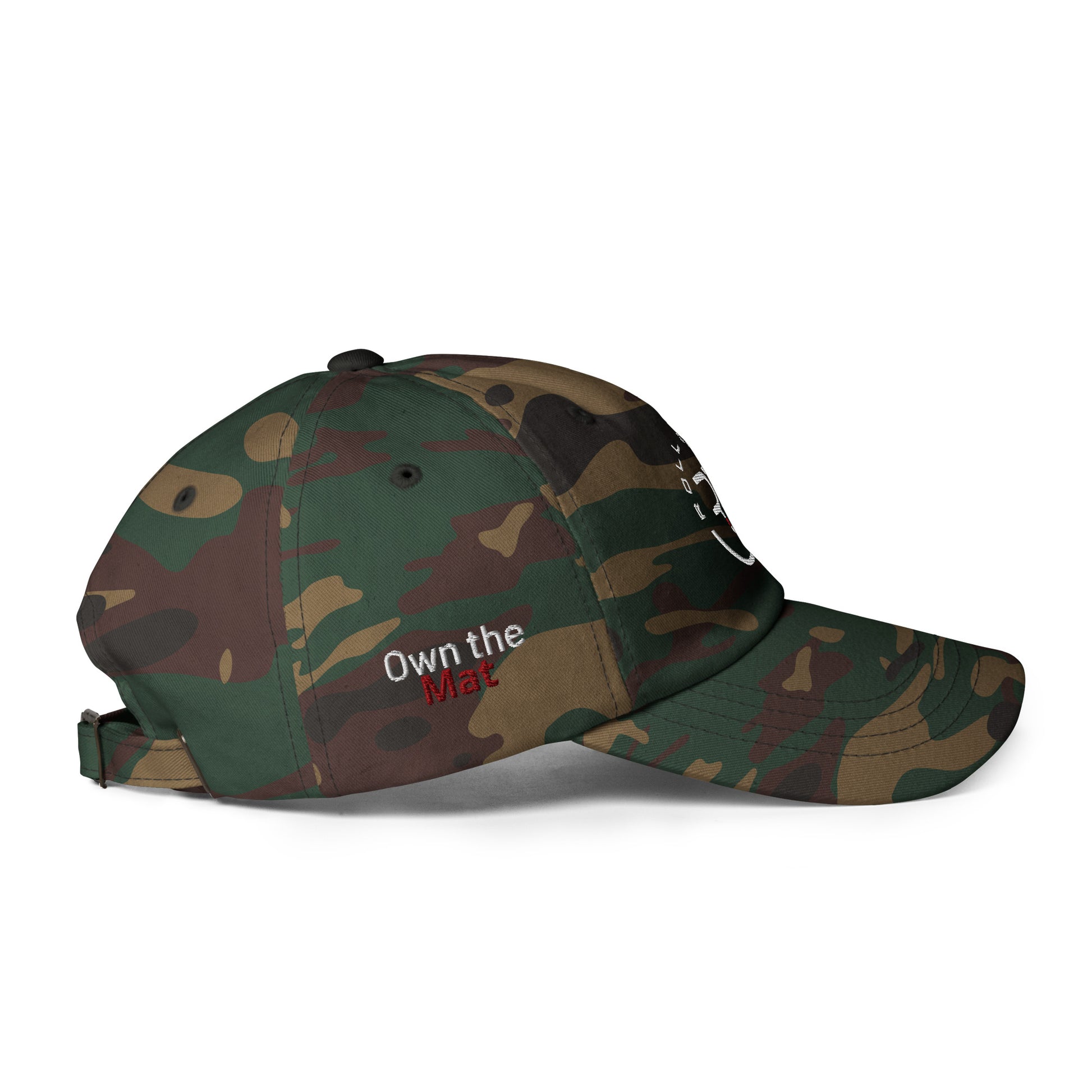  Roll Gear camo dad hat – side profile showing classic 6-panel fit