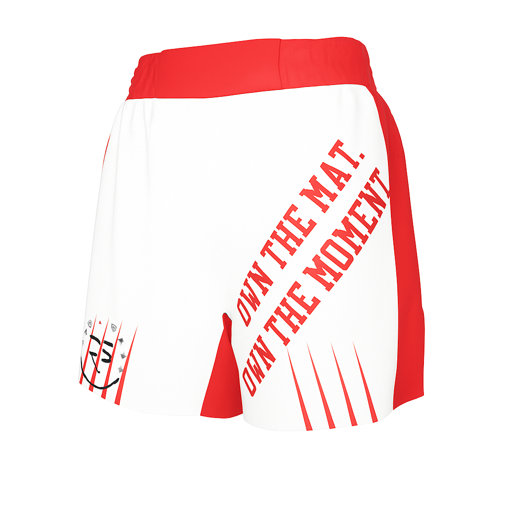 Roll Gear “Own the Mat” Fight Shorts – Red & White