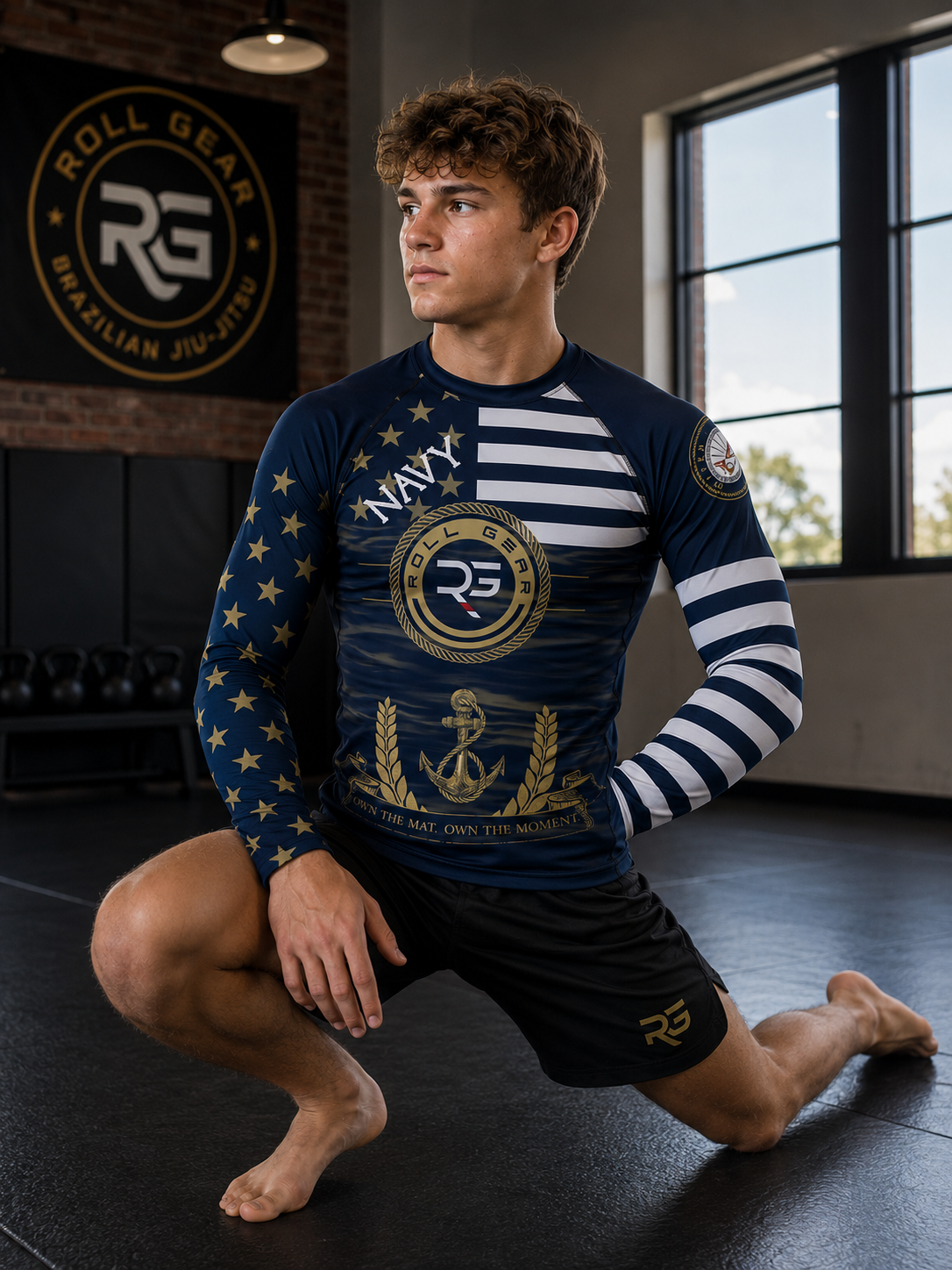 Youth Navy Military Long Sleeve Rash Guard – Navy & Gold | Roll Gear
