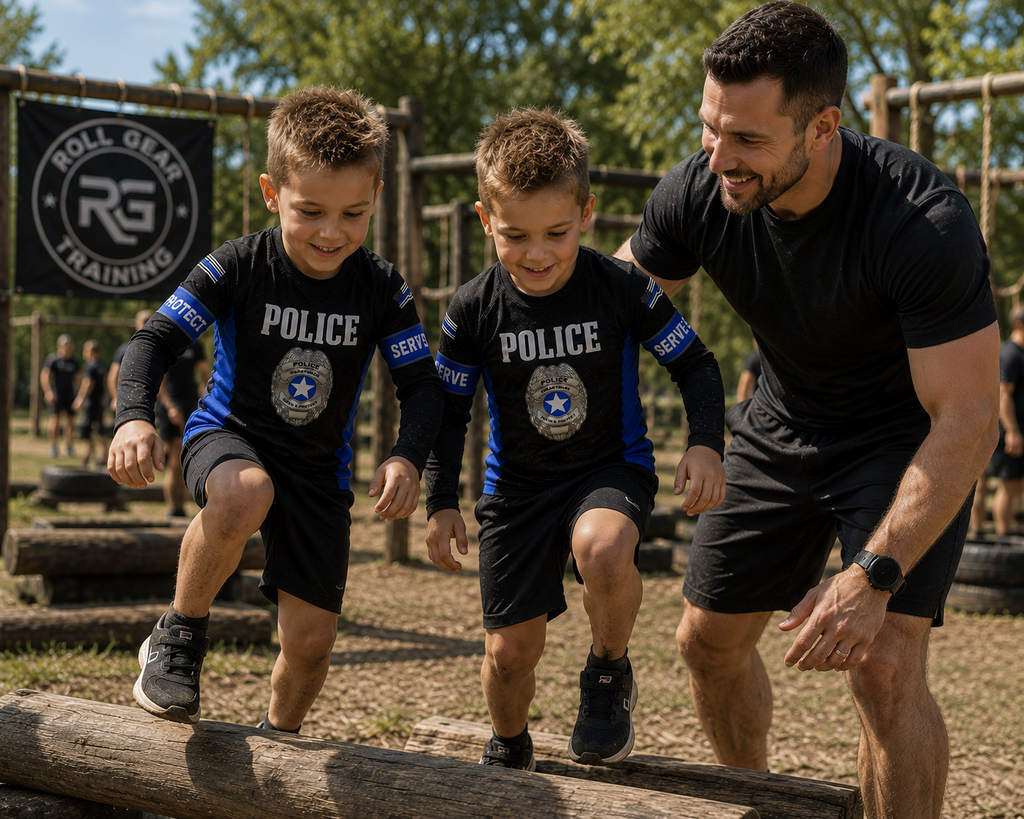Kids Police Edition Long Sleeve Rash Guard – Thin Blue Line | Roll Gear