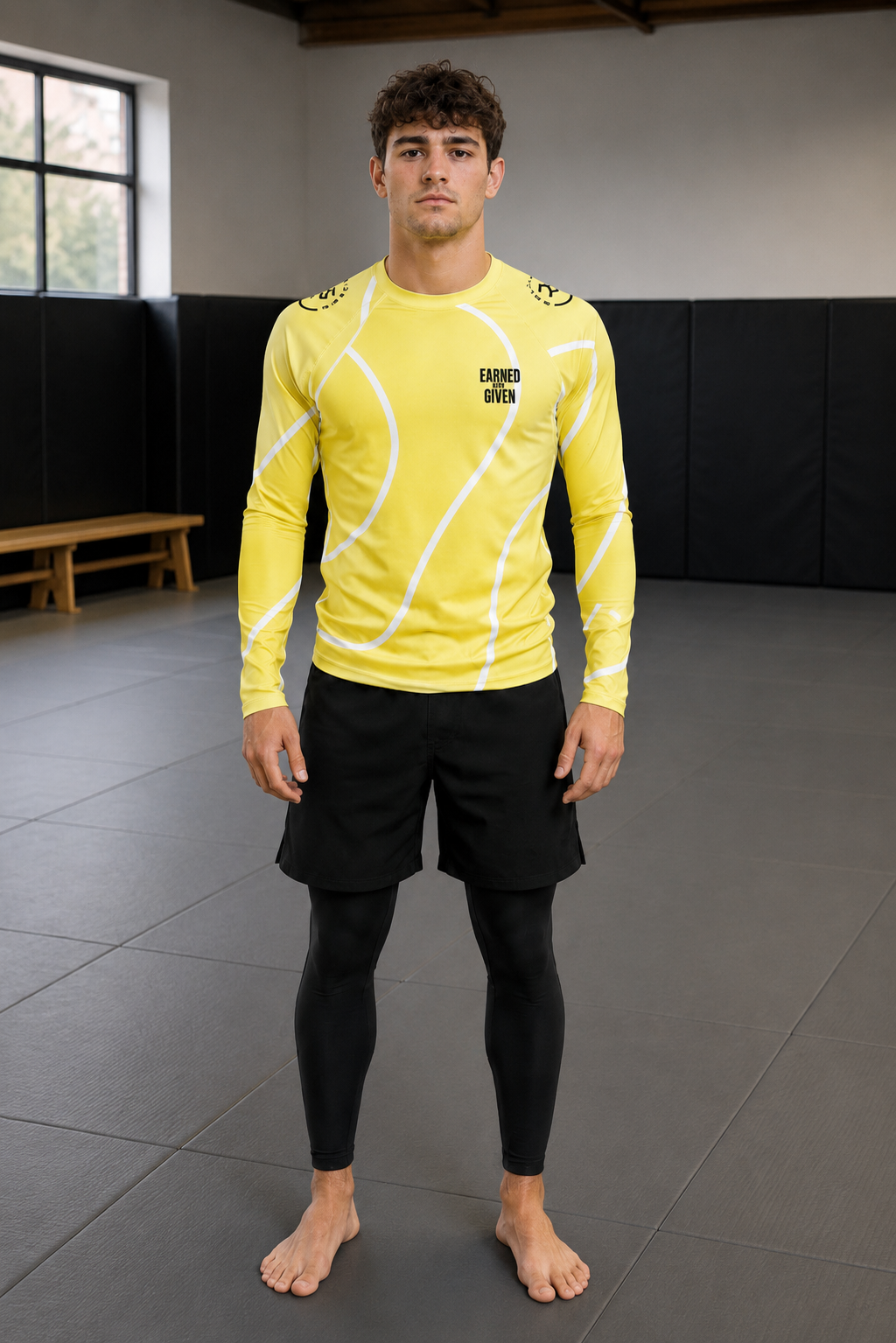 Yellow with White Lines Performance Rash Guard – Long Sleeve | Roll Gear™