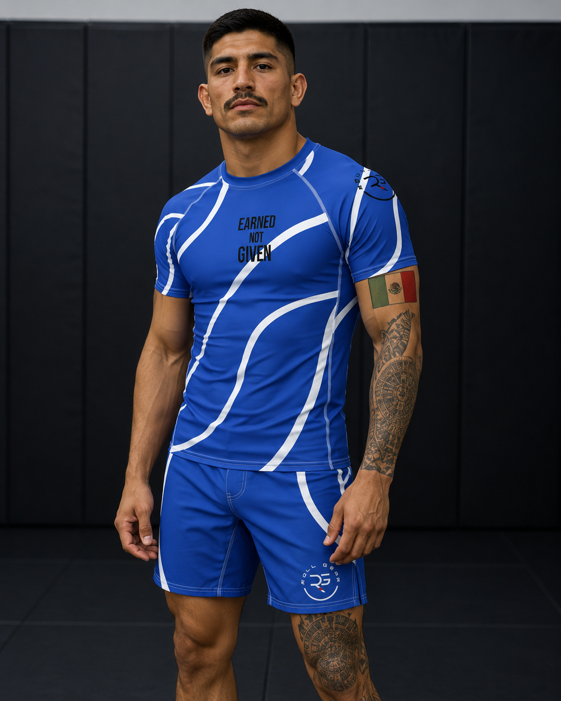 Blue Swirl Short Sleeve Rash Guard – Blue/White – Adult Unisex | Roll Gear