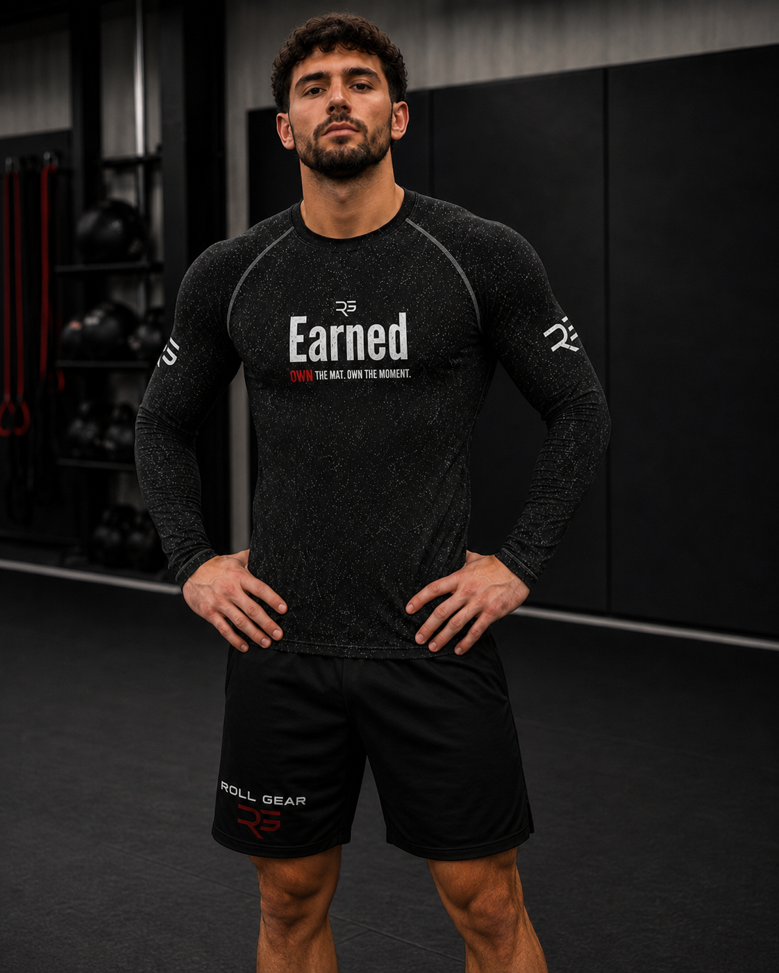 Earned Not Given – Own The Mat Long Sleeve Rash Guard – Men's Black | Roll Gear