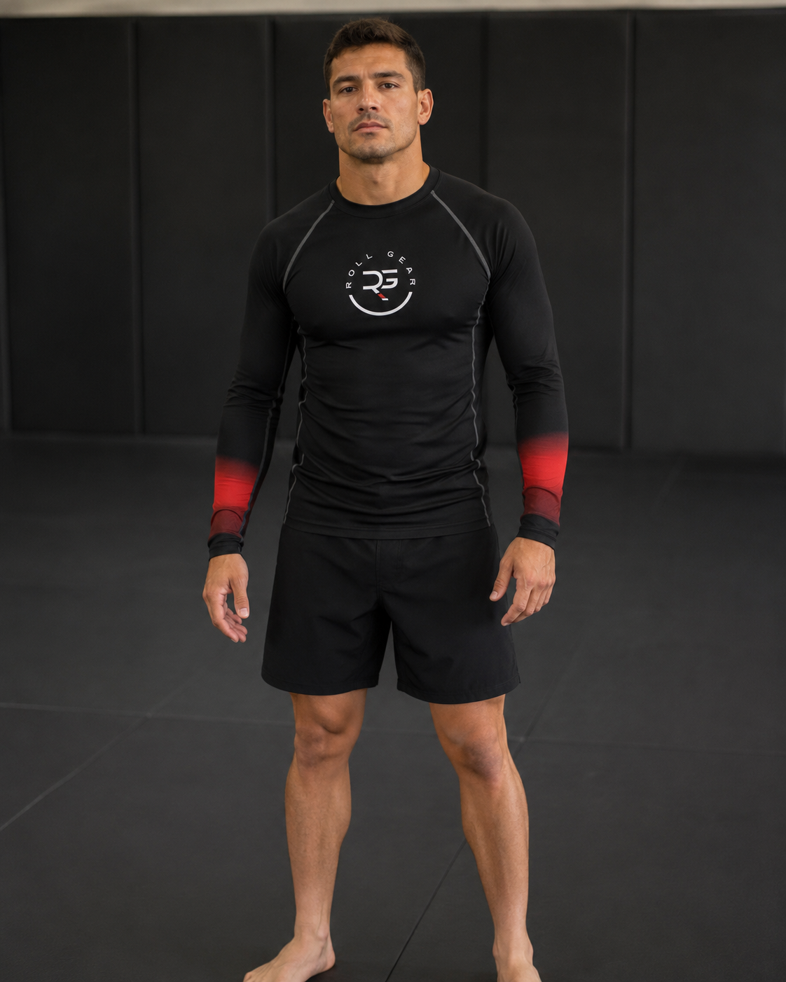 Roll Gear – Black Fade Long Sleeve Rash Guard – Black– Men’s