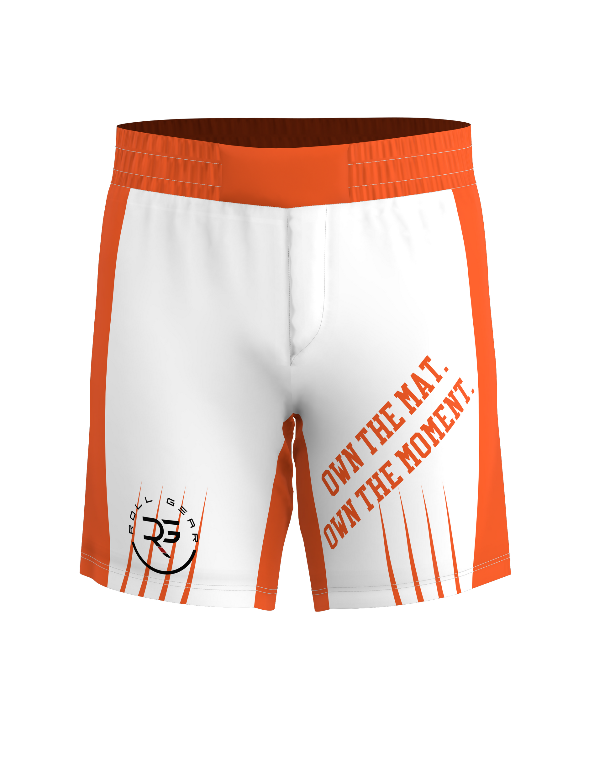 ROLL GEAR “OWN THE MAT” FIGHT SHORTS – ORANGE & WHITE