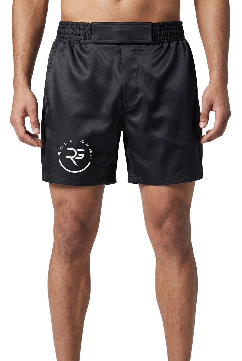 Black shorts with a logo on a white background