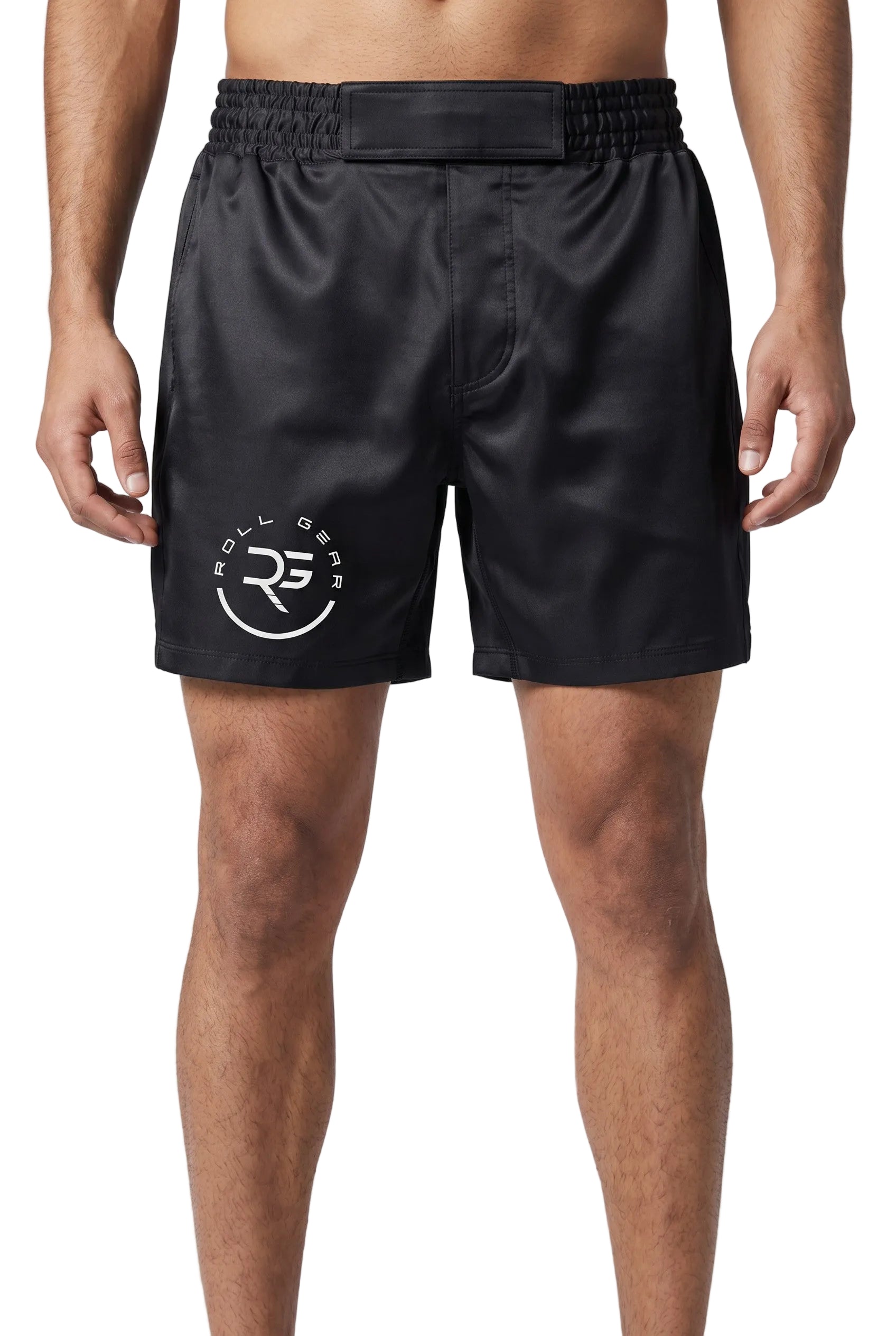 Black shorts with a logo on a white background