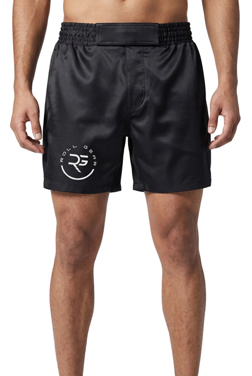 Black shorts with a logo on a white background