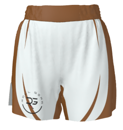 Brown and white BJJ ranked shorts with wave design and Roll Gear logo – 2-in-1 training shorts with compression liner, ideal for advanced no-gi grapplers and Brazilian Jiu-Jitsu athletes