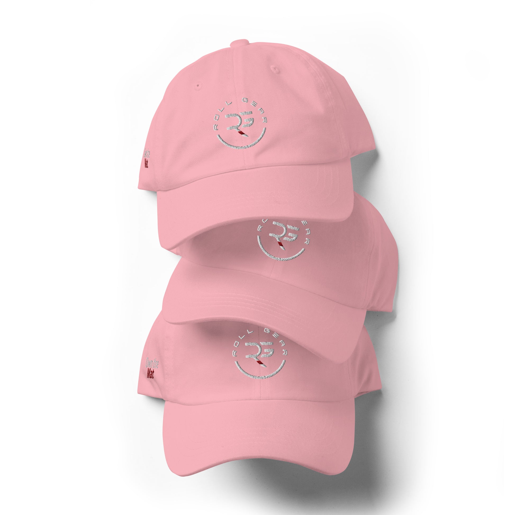 Roll Gear pink dad hat – front view, soft chino twill finish