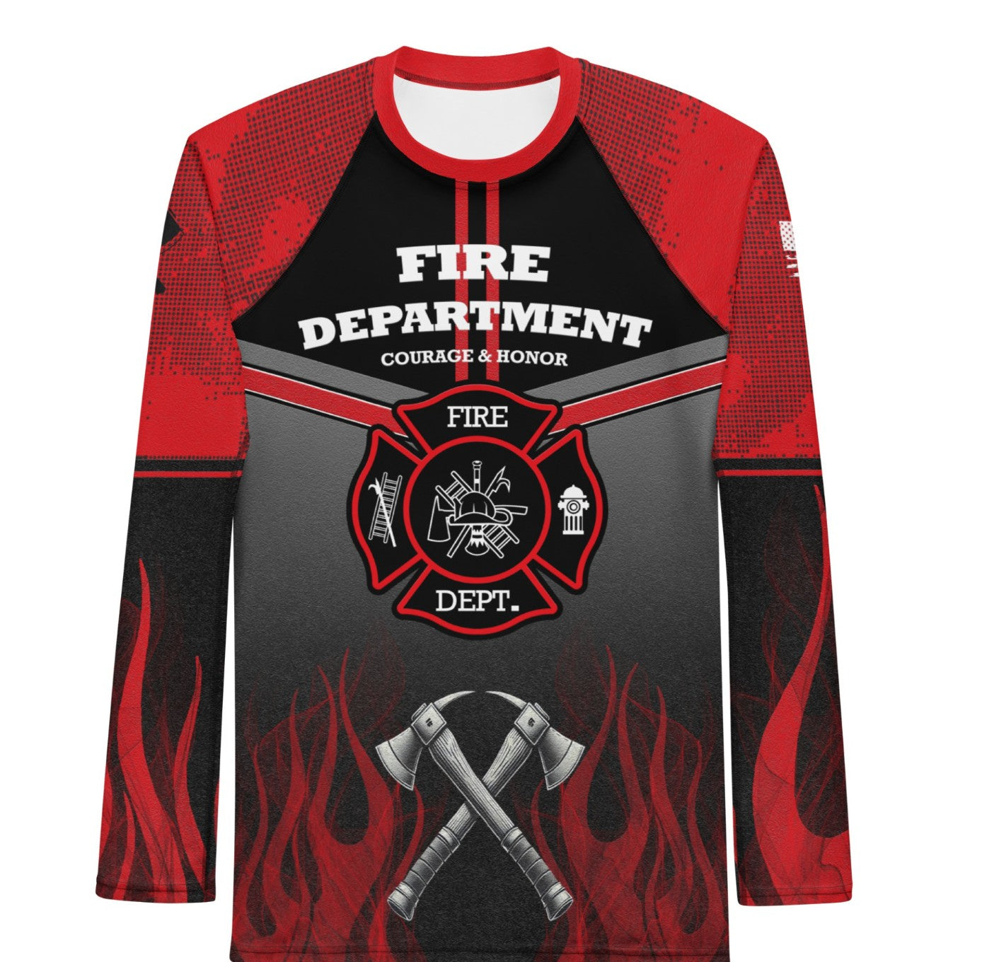 Fire Department rash guard – tactical black short sleeve compression shirt for grappling, BJJ, and training

