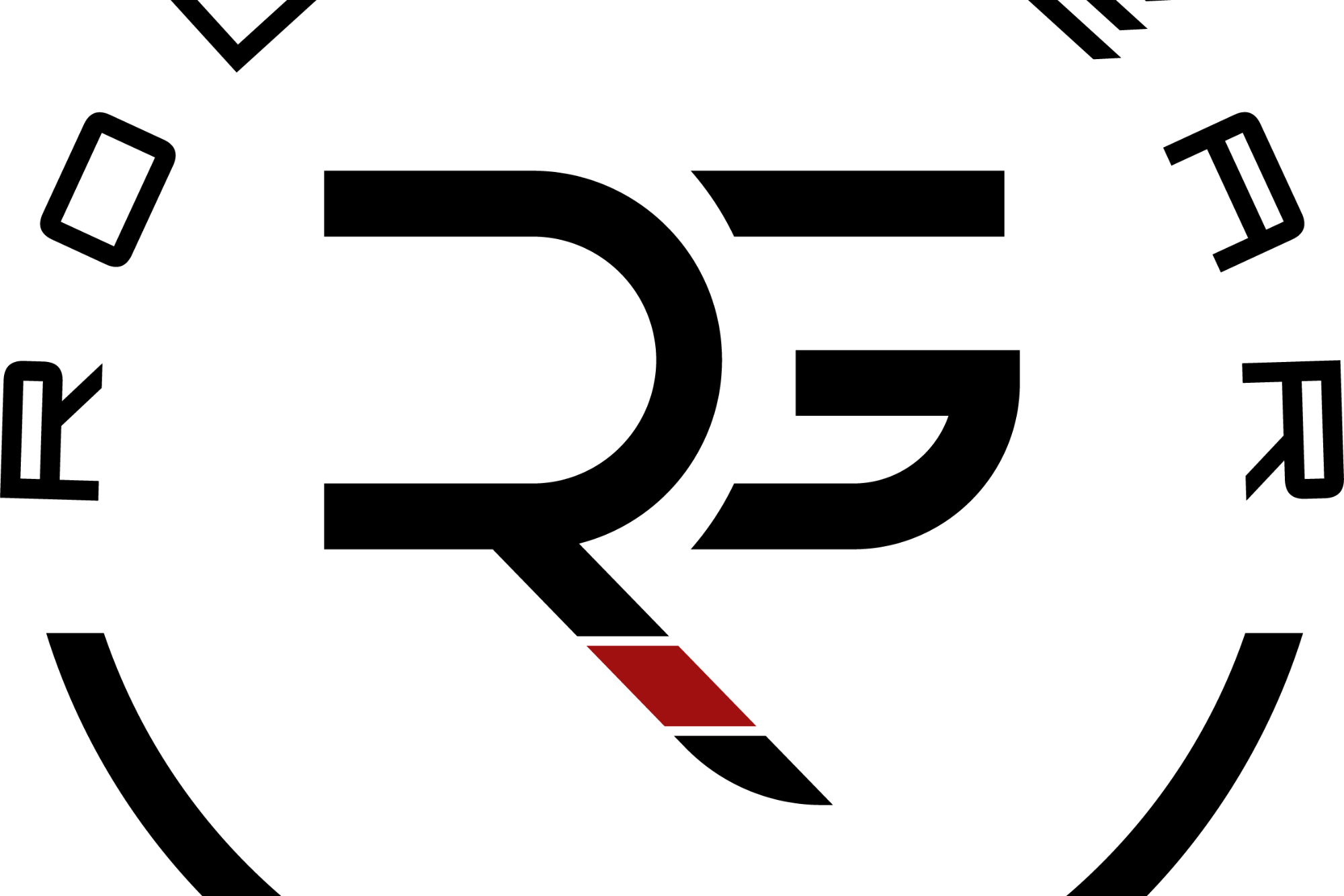 Logo with stylized text and a red accent on a white background