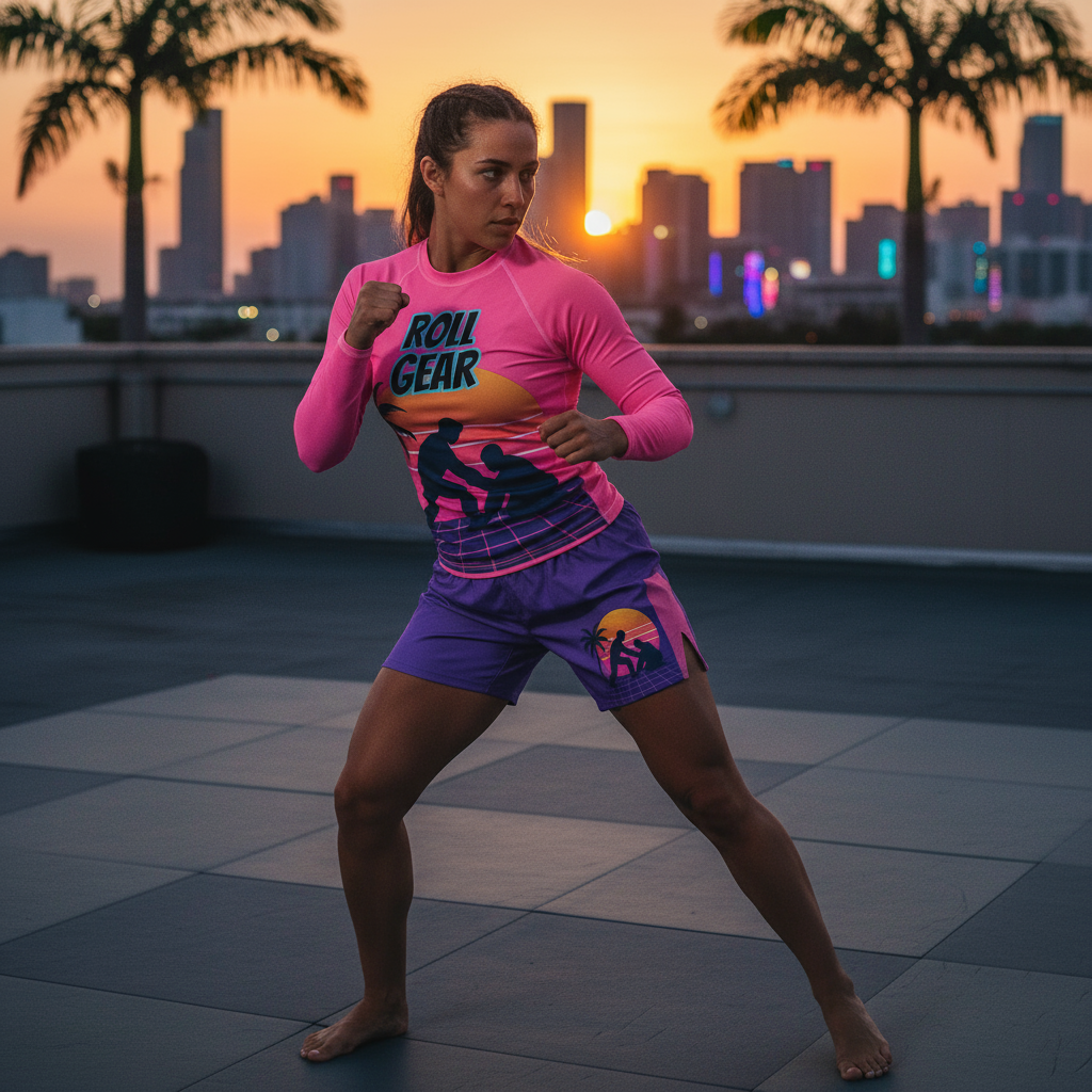 Roll Gear Sunset Grapple Rash Guard – Own the Mat. Own the Moment.