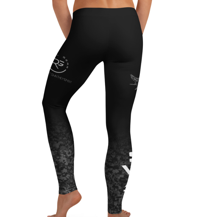 SWAT tactical compression spats – back view, black grappling tights with reinforced seams