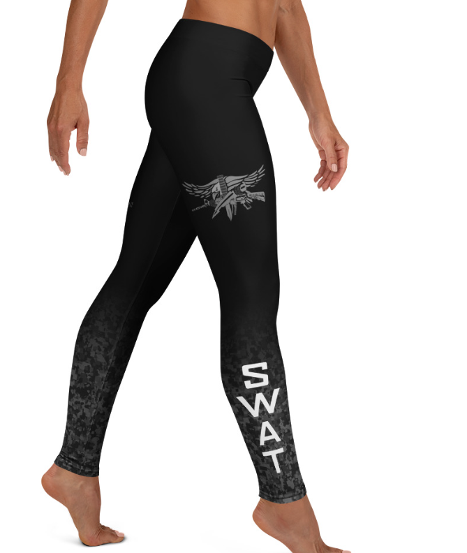 Athlete wearing SWAT emblem BJJ spats during no-gi training session