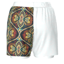 Close-up of Women’s White Fight Shorts with Aztec tribal design
