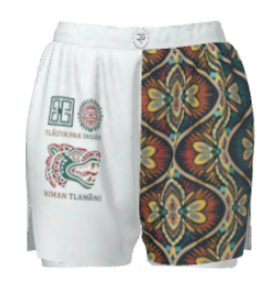 Front view of Roll Gear Women’s White Aztec Tribal Warrior Fight Shorts