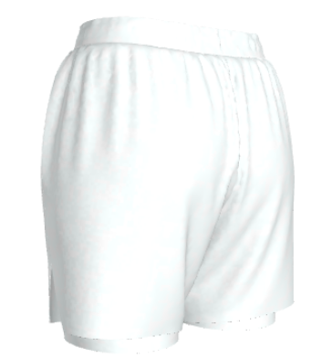 Back view of women’s white ranked BJJ shorts featuring wave pattern and Roll Gear branding – performance 2-in-1 shorts built for no-gi Brazilian Jiu-Jitsu training
