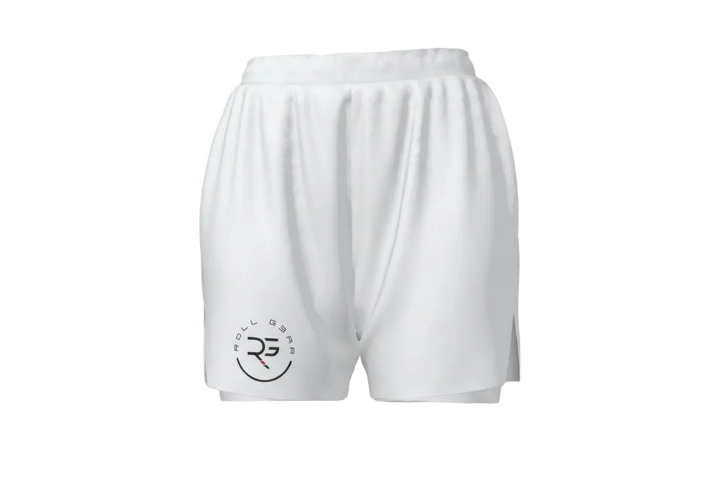 White shorts with a logo on a white background
