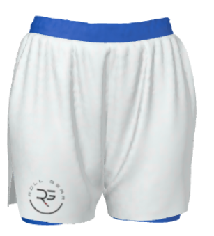 Women’s blue BJJ ranked 2-in-1 shorts with wave design and Roll Gear logo – compression-lined grappling shorts for mobility, durability, and blue belt recognition in Brazilian Jiu-Jitsu