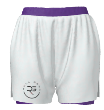 Women’s purple BJJ ranked 2-in-1 shorts with wave design and Roll Gear logo – compression-lined shorts engineered for flexibility, resilience, and purple belt athletes in Brazilian Jiu-Jitsu