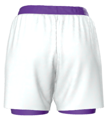 Back view of women’s purple ranked BJJ shorts featuring wave detail and Roll Gear branding – durable 2-in-1 no-gi training shorts for advanced female grapplers