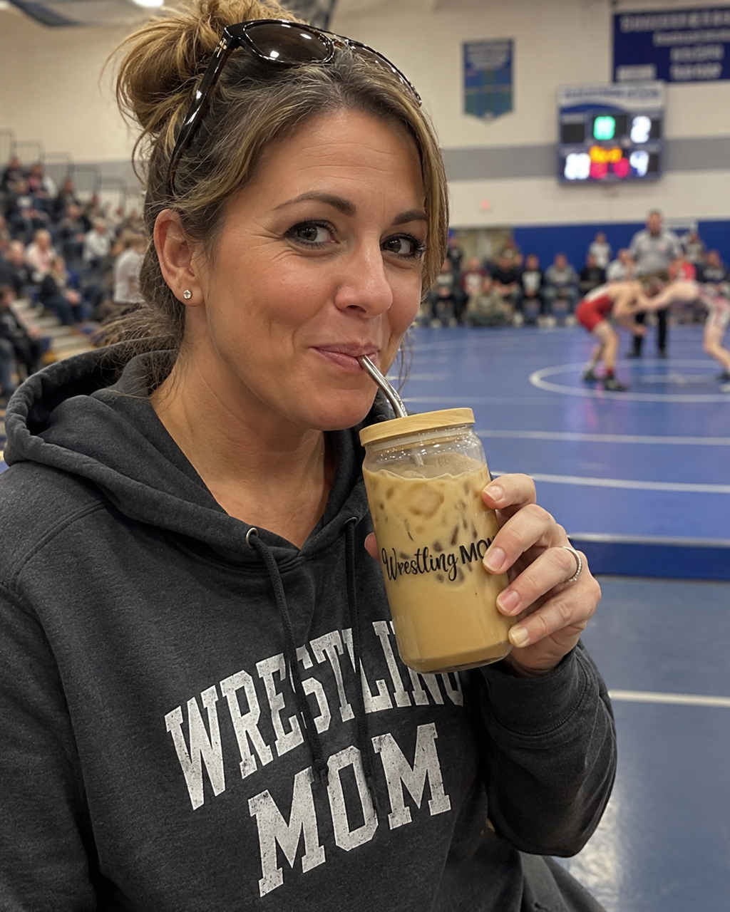Centerville Wrestling 16 oz Glass Cup with Straw