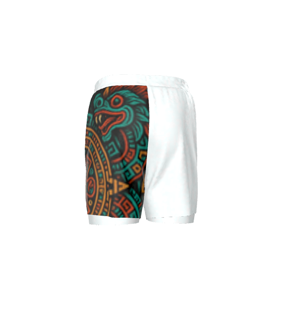 Back view of Roll Gear Youth White Aztec Tribal Warrior Fight Shorts