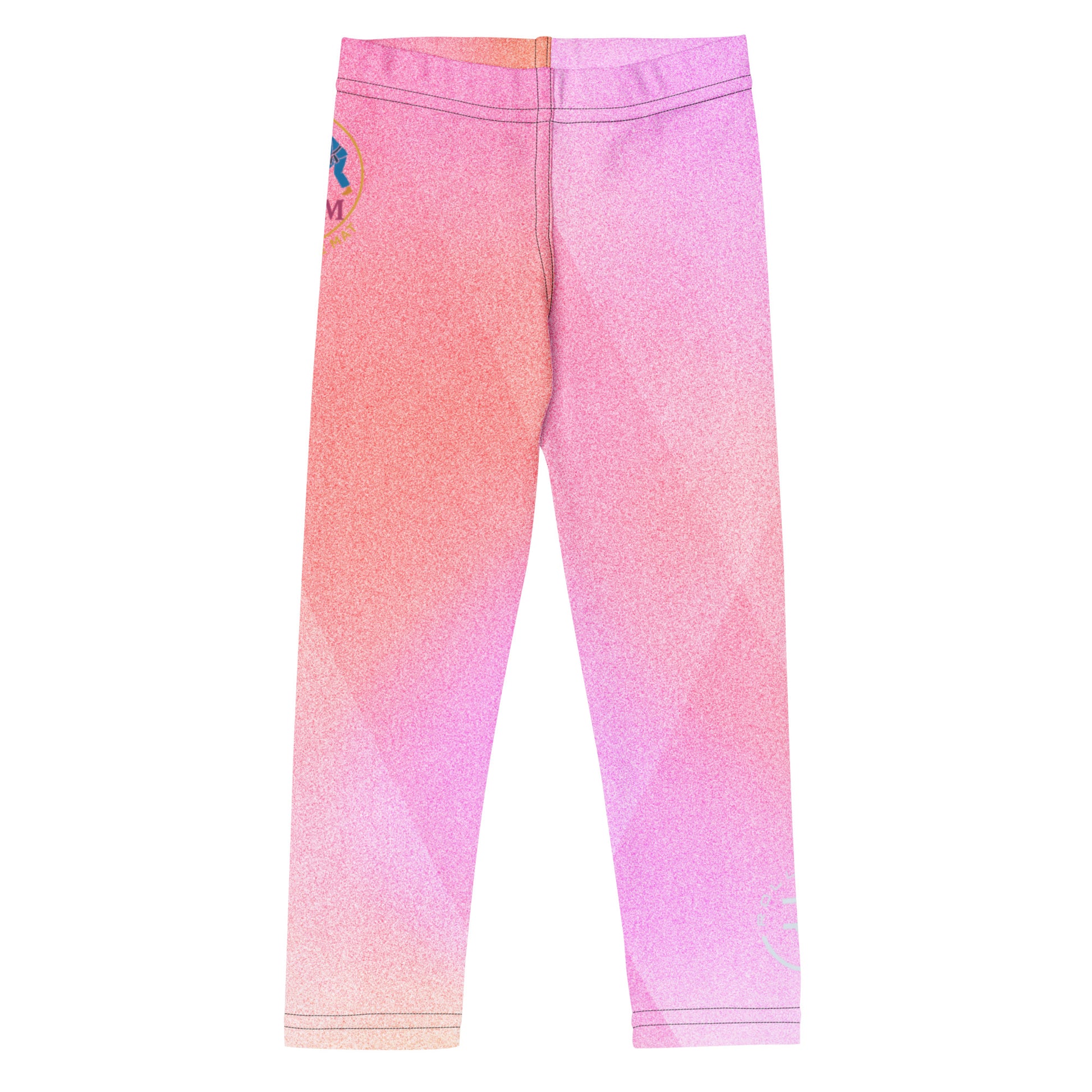 Gradient pink and purple leggings on a white background