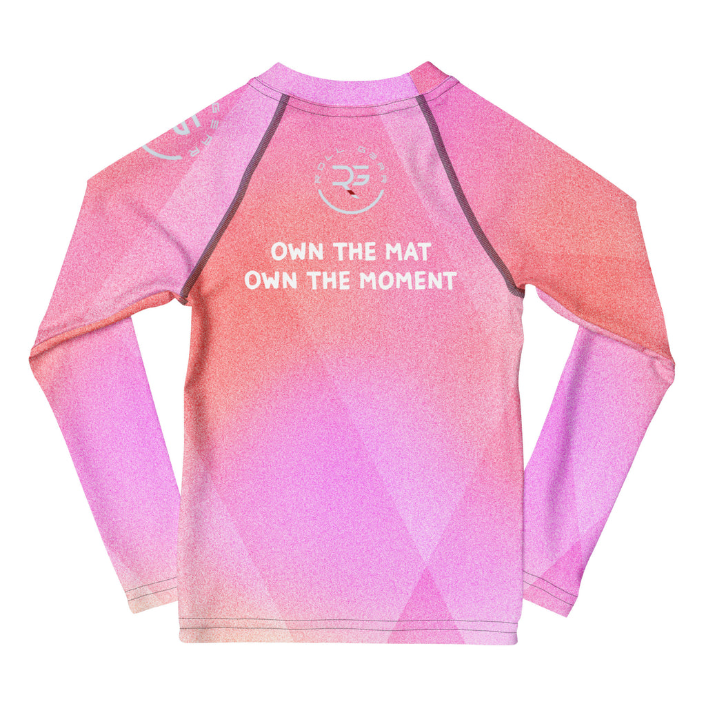 Pink and purple long-sleeve shirt with text on a white background