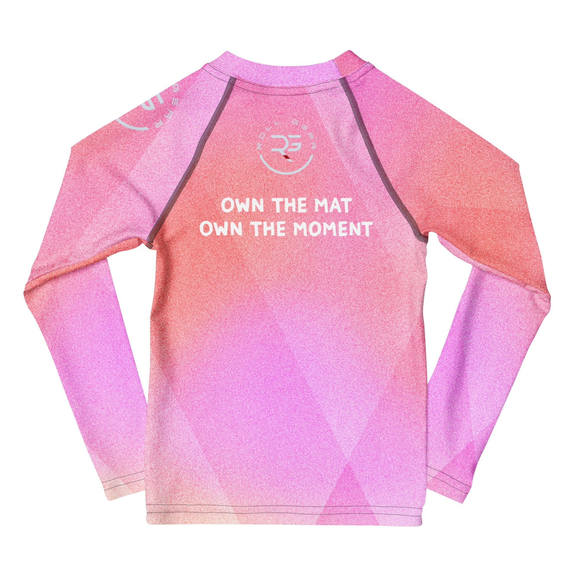 Pink and purple long-sleeve shirt with text on a white background