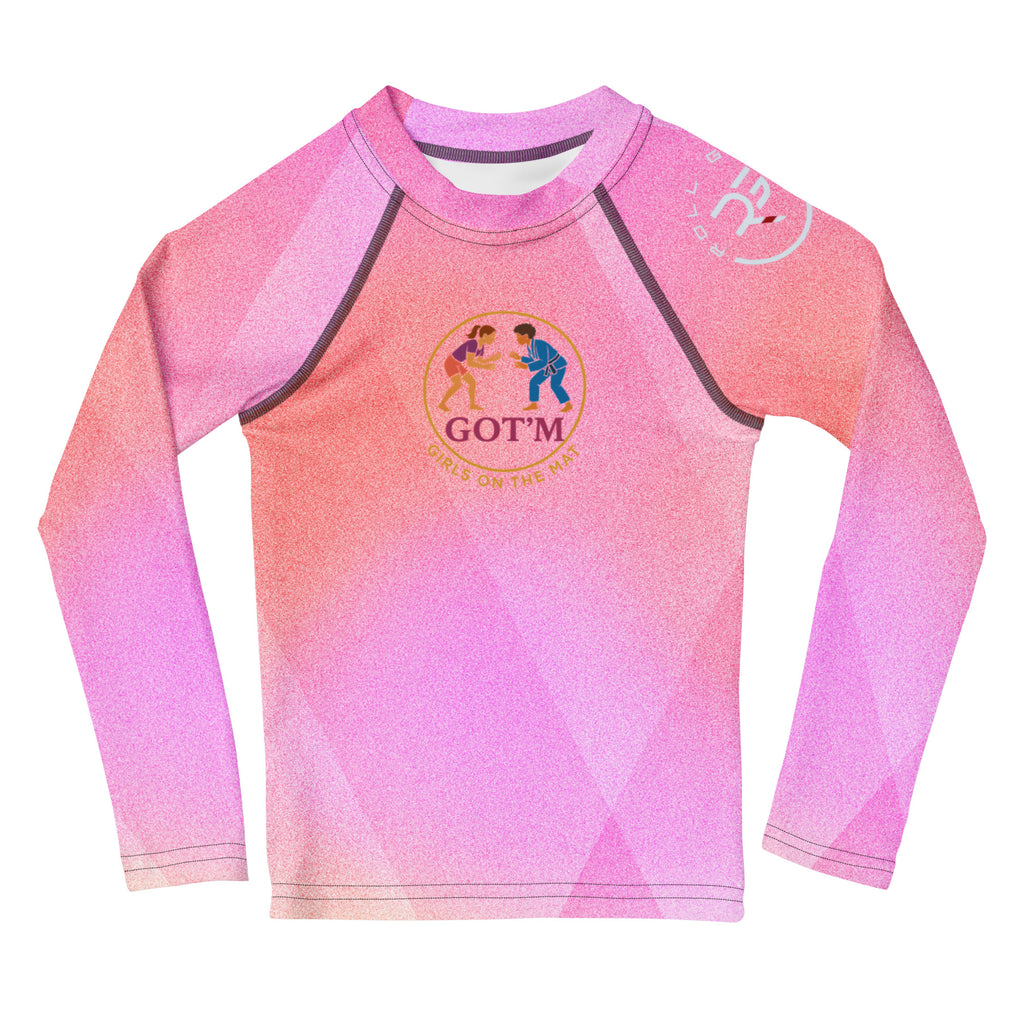 Pink and purple long-sleeve shirt with a logo on a white background