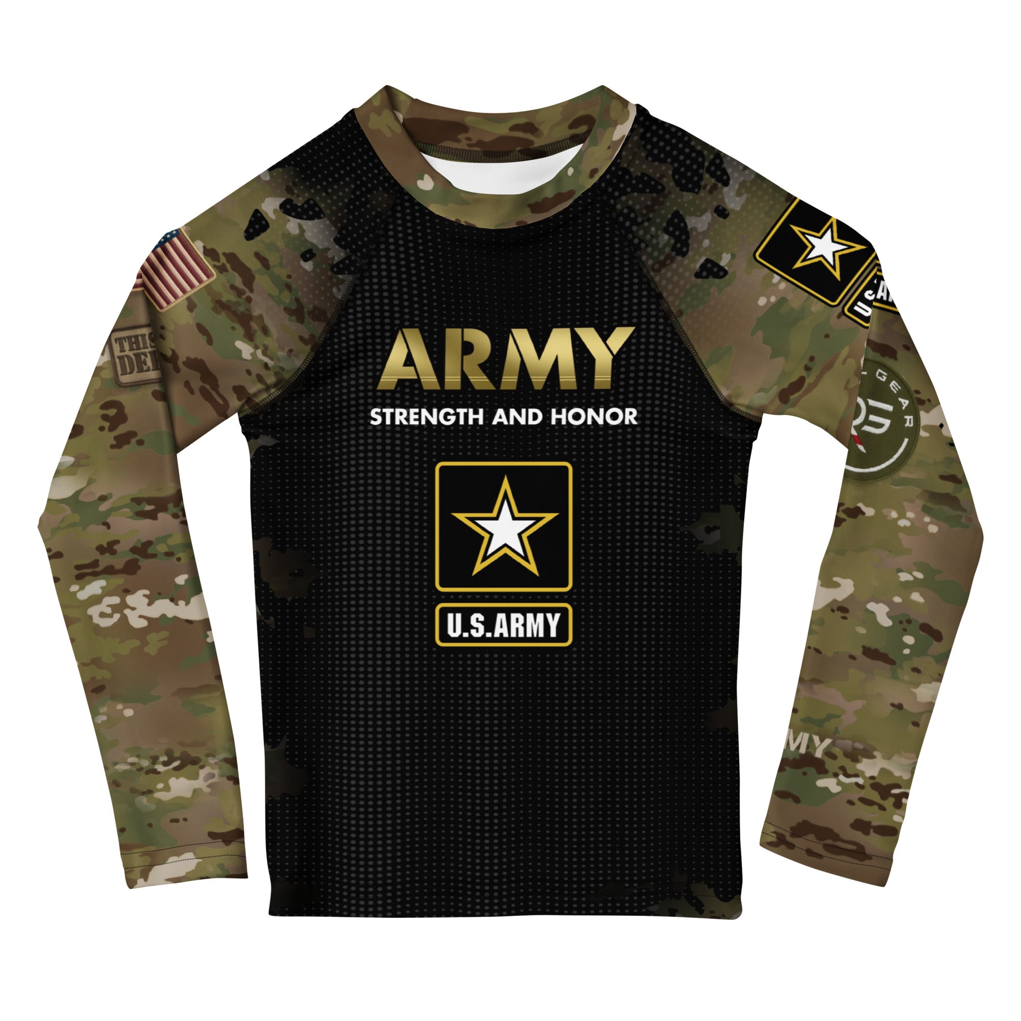 Army Kids Rash Guard Long Sleeve - BJJ MMA No-Gi Training Compression Shirt