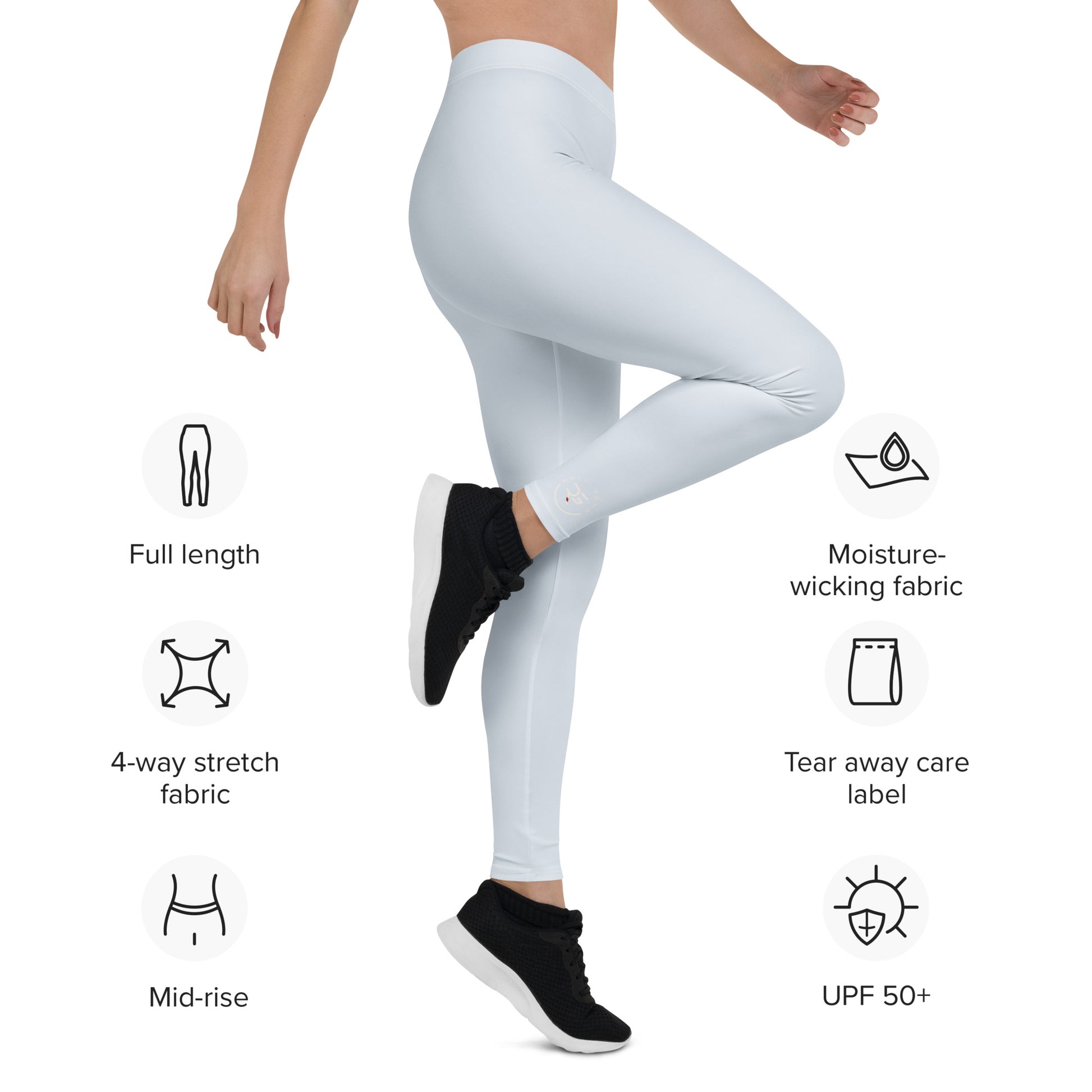 Roll Gear leggings – light blue, worn by female athlete mid-training

